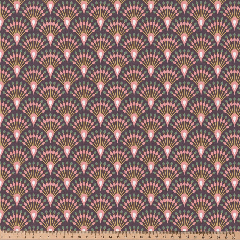 Printed Cotton GINZA Eggplant / Pink